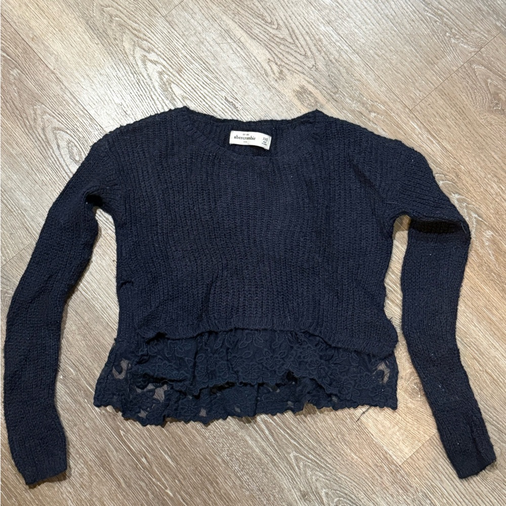 Abercrombie & Fitch Dark Blue Sweater with Floral Hem